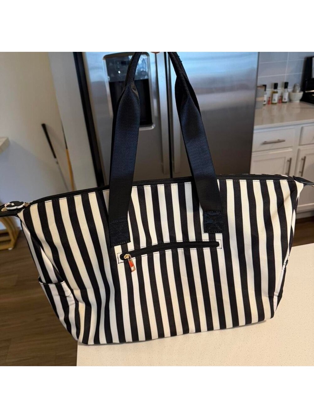 Alice + Olivia Black and White Striped Tote Bag
